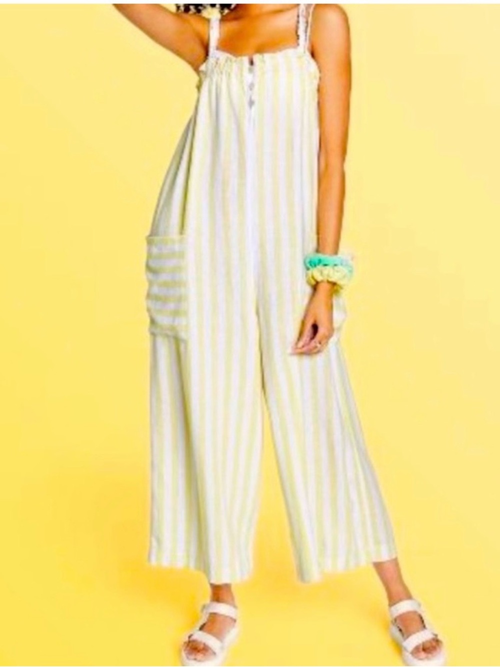 Yellow & White Striped women’s Jumpsuit - Picture 2 of 8